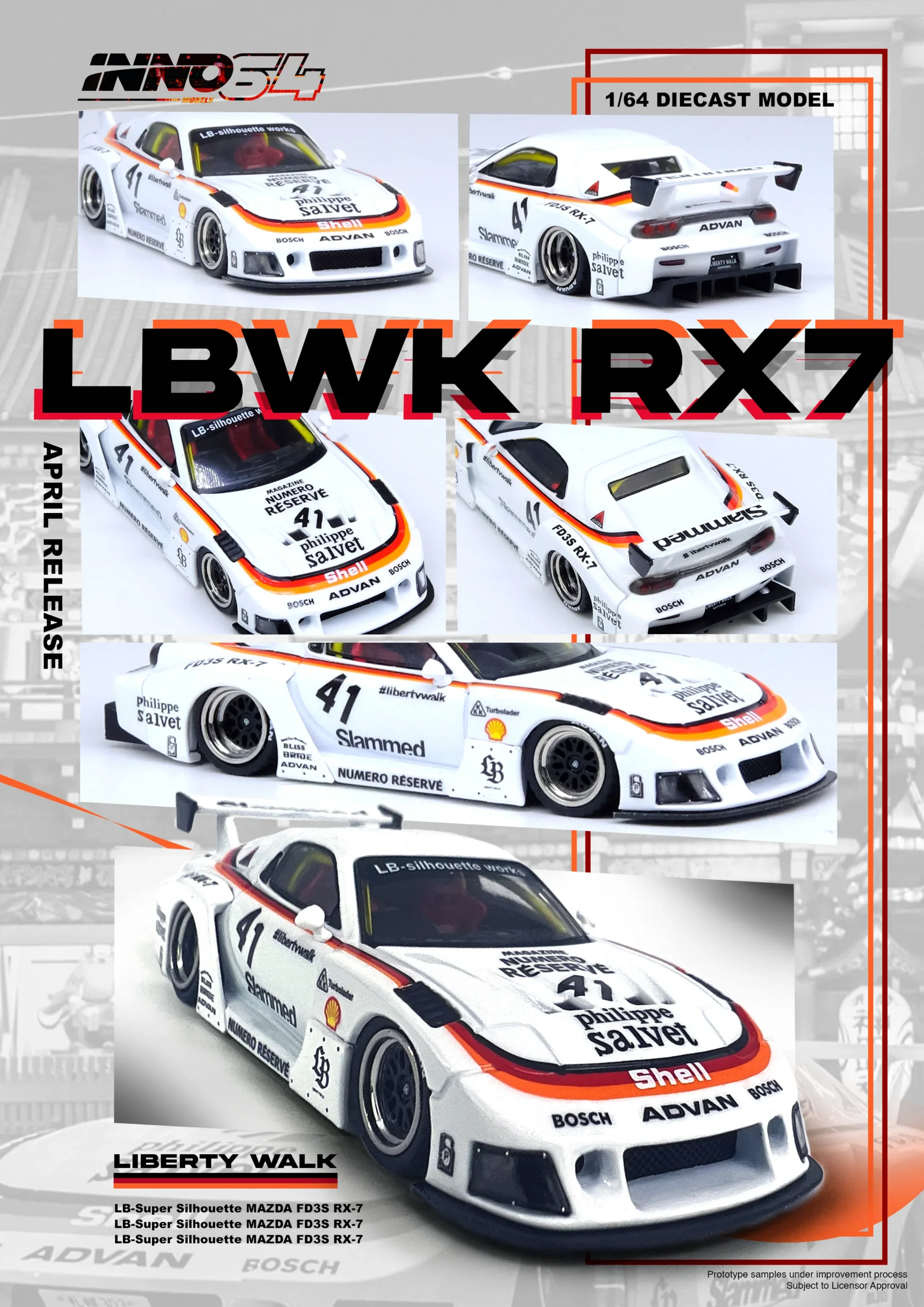 INNO64 164 Mazda RX7 (FD3S) LB SUPER SILHOUETTE LBWK RX7 WHITE