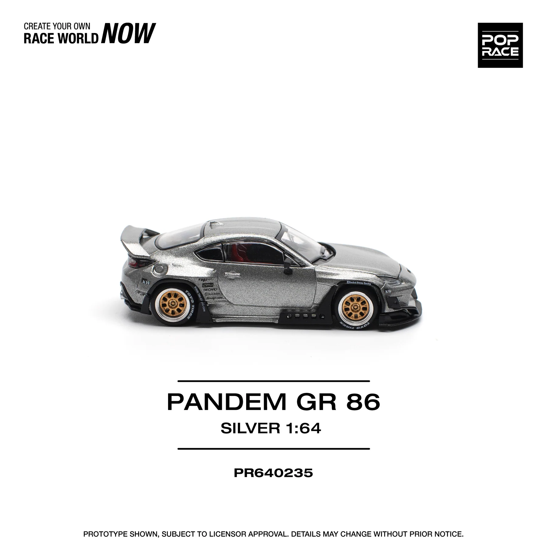 POPRACE 1:64 PR640235 TOYOTA PANDEM GR86 SILVER - Image 4
