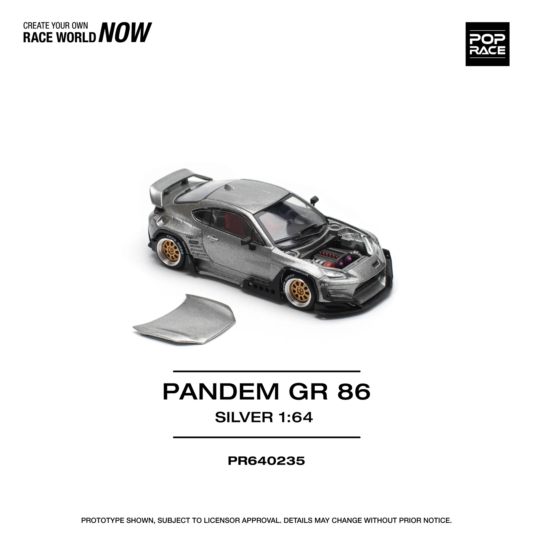 POPRACE 1:64 PR640235 TOYOTA PANDEM GR86 SILVER - Image 3