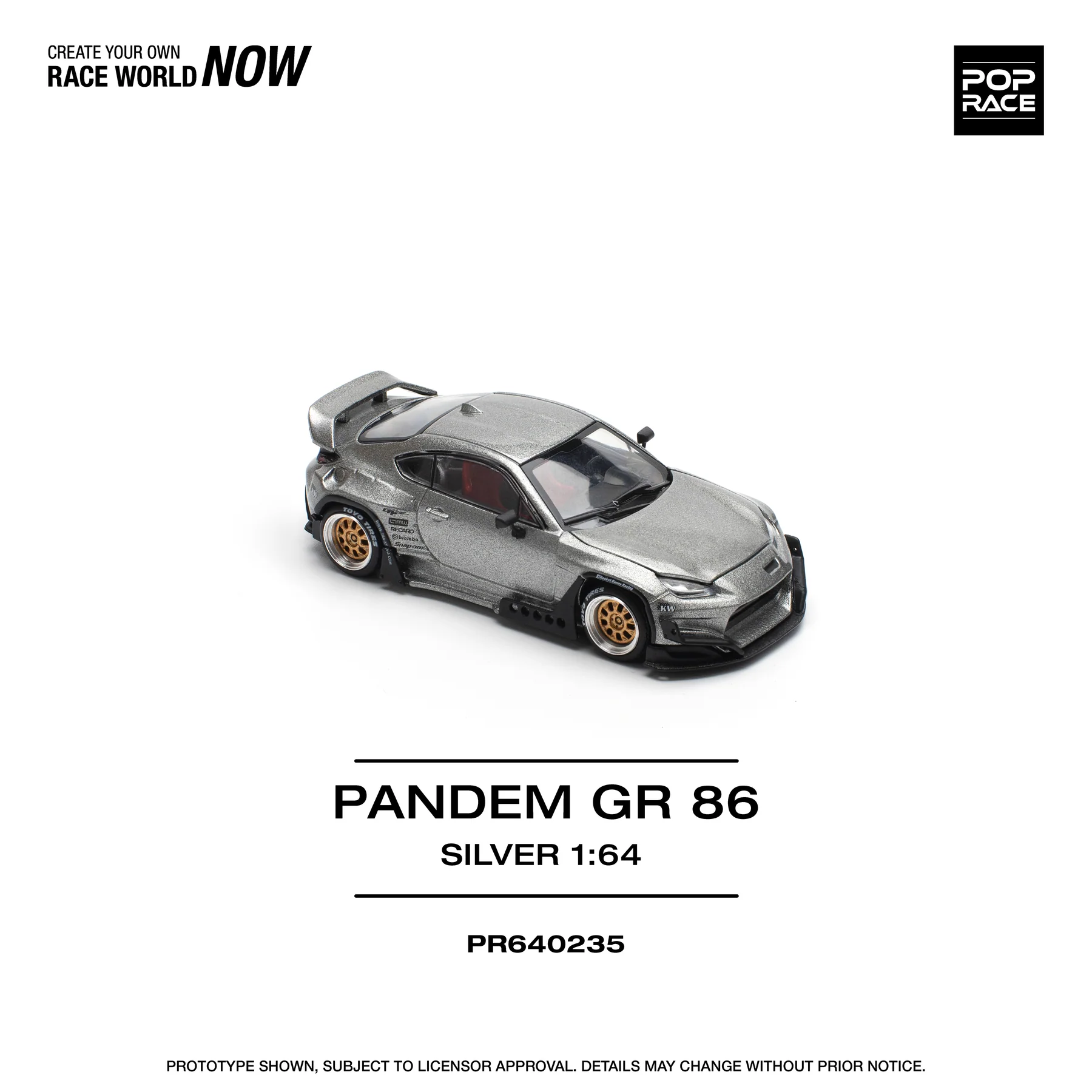POPRACE 1:64 PR640235 TOYOTA PANDEM GR86 SILVER - Image 2