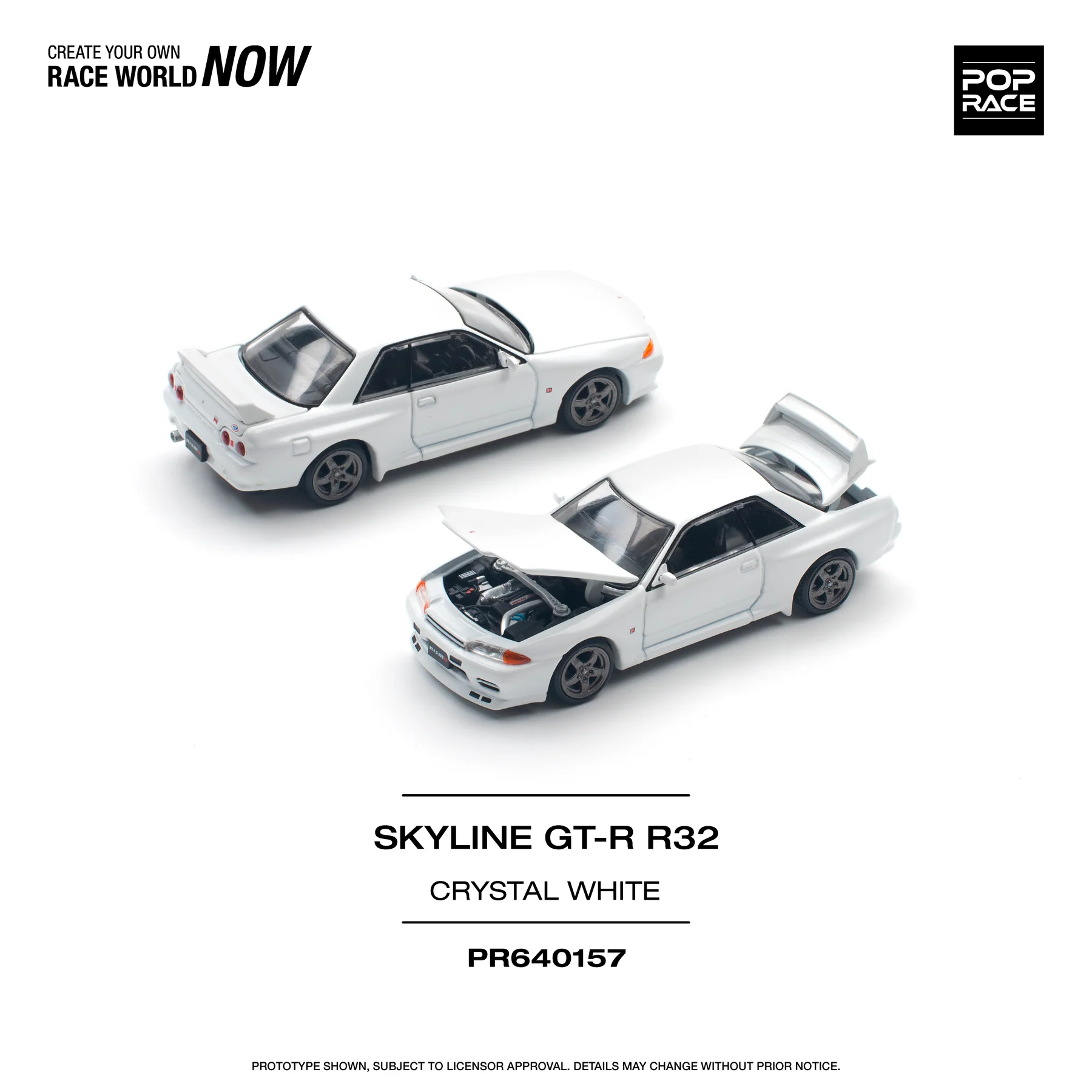 PR640157 POPRACE 1:64 NISSAN SKYLINE GT-R R32 CRYSTAL WHITE DIECASTBYFARIQ