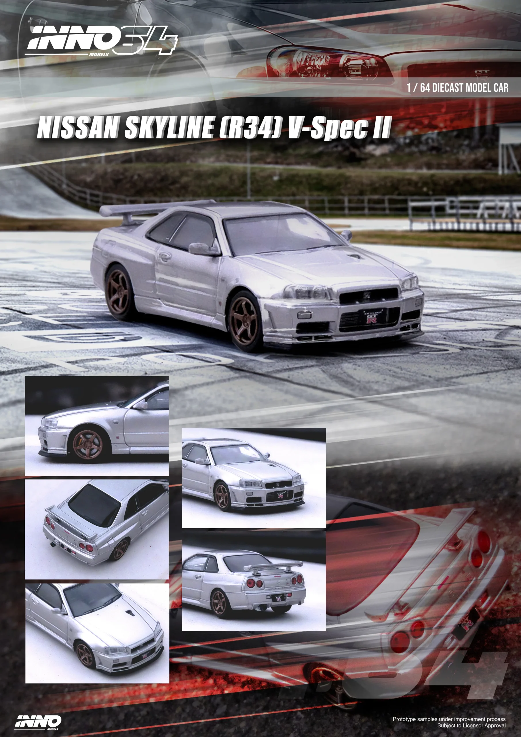 INNO64 1/64 NISSAN SKYLINE GT-R (R34) V-Spec II Silver
