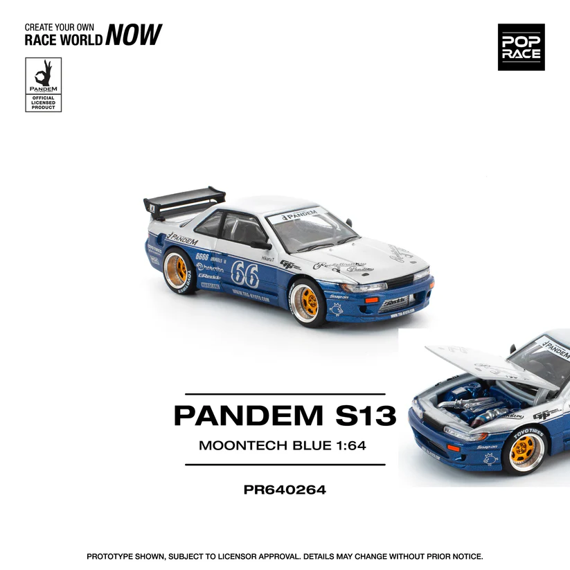 PR640264 POPRACE 1:64 PANDEM NISSAN SILVIA S13 MOONTECH BLUE - Image 4