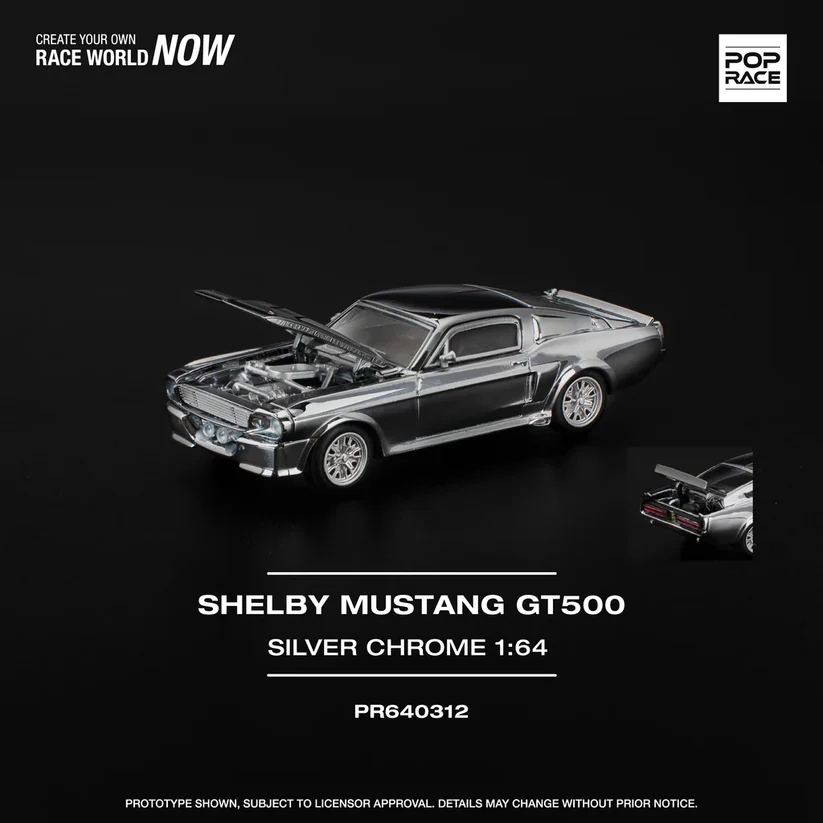 PR640312 POPRACE 164 SHELBY MUSTANG GT500 SILVER CHROME